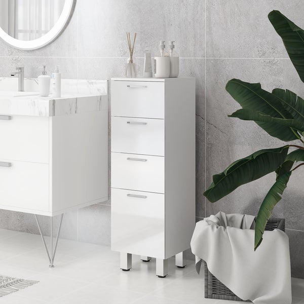 kleankin Badezimmerschrank schmal, Toilettenschrank mit Verstellbar Regal, 3 Schubladen, Badschrank für kleine Räume Badezimmer, Wohnzimmer 30 x 30 x 93 cm Weiß