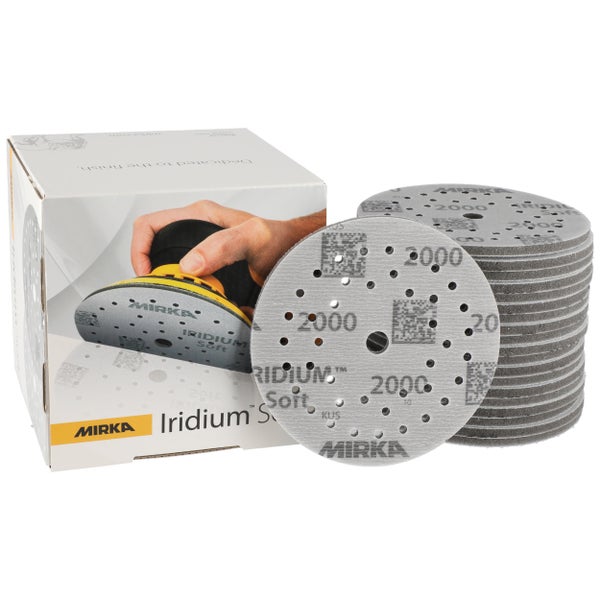 Mirka Iridium Soft Schleifscheiben Ø 125 mm / Korn P2000 / Klett Multifit / 20 Stück / schaumbasiertes Schleifmittel für präzises Trockenschleifen, Klarlackschliff, Finish