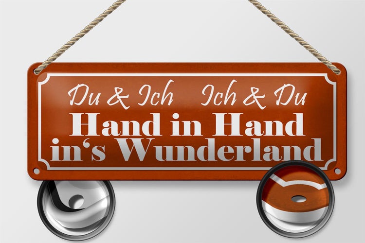Blechschild Spruch 27x10cm Du Ich Hand in Hand Wunderland Dekoration