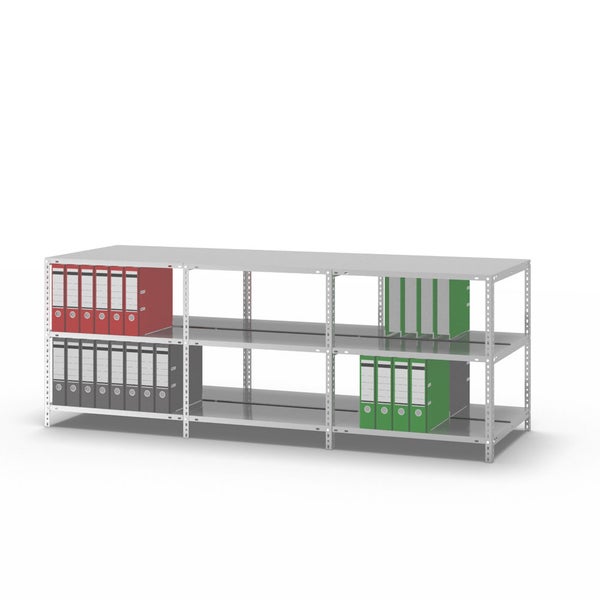 PROREGAL Aktenregal Schraubsystem Grundregal HxBxT 80 x 75 x 60 cm 3 Ebenen Fachlast 90 kg Mit Deckboden Beidseitig Nutzbar Lichtgrau