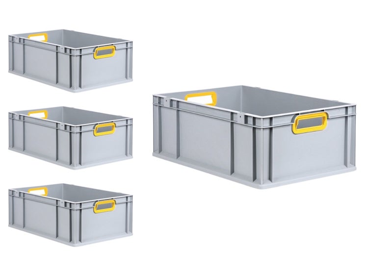 PROREGAL Spar Set 4x Eurobox Nextgen Color HxBxT 22 x 40 x 60 cm 44 Liter Griffe Gelb Offen Verstärkter Boden Eurobehälter Transportbox