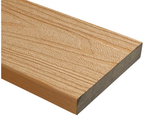 Terrassendiele aus Holz-Kunststoff-Verbundwerkstoff mit strukturierter Holzmaserung.