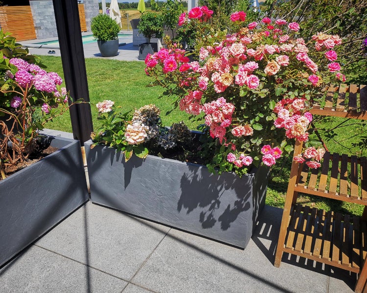 Ondis24 Pflanzkübel Vulkan 100 Blumentopf doppelwandig anthrazit, Blumentopf, Pflanzgefäß