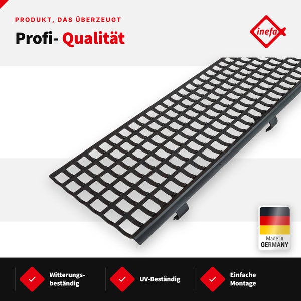Inefa Laubschutzgitter für Dachrinnen aus Kunststoff, witterungsbeständig, UV-beständig und einfache Montage, Made in Germany.