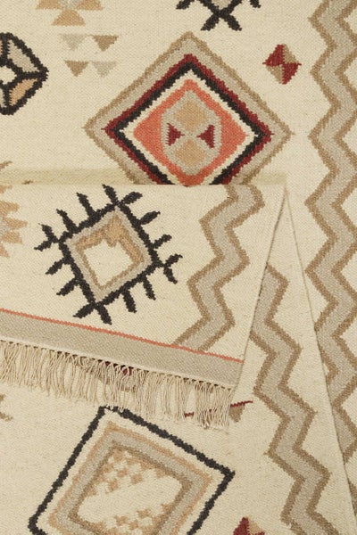 Kelim Teppich Creme Beige Rot aus Wolle Brionne Green Looop 160x230 cm