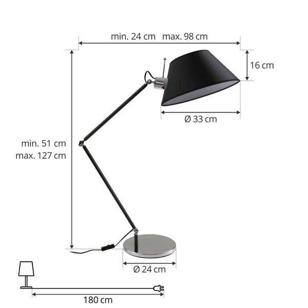 Lucande Tischlampe Dansari in Schwarz aus Metall (1 flammig, E27) - Tischleuchte Schreibtischlampe Nachttischlampe Wohnzimmerleuchte
