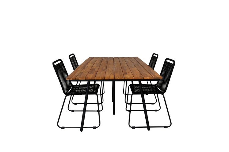 Chan Gartenset Tisch 100x200cm und 4 Stühle stabel Lindos schwarz, natur. 100 X 200 X 74 cm