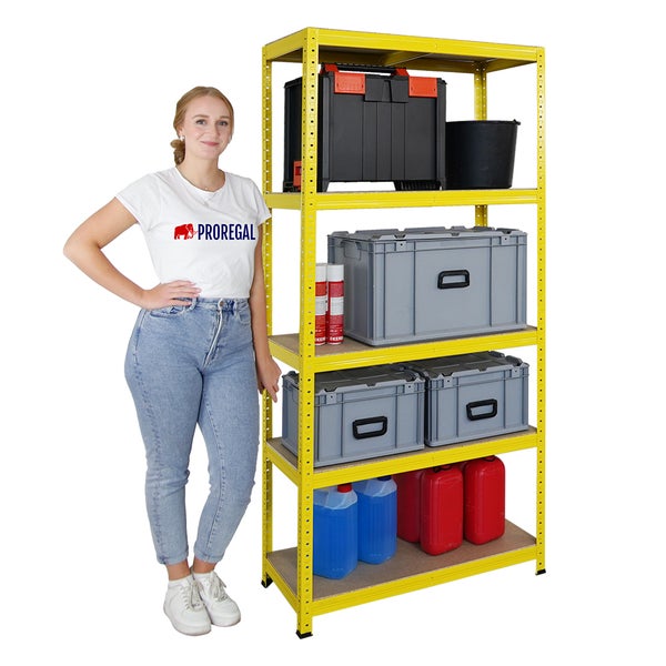 PROREGAL Mega Deal 4x Schwerlastregal YELLOW BEE, HxBxT 180x90x40cm, Fachlast 175kg, 5 Ebenen, Gelb, Kellerregal, Steckregal, Garagenregal, Lagerregal