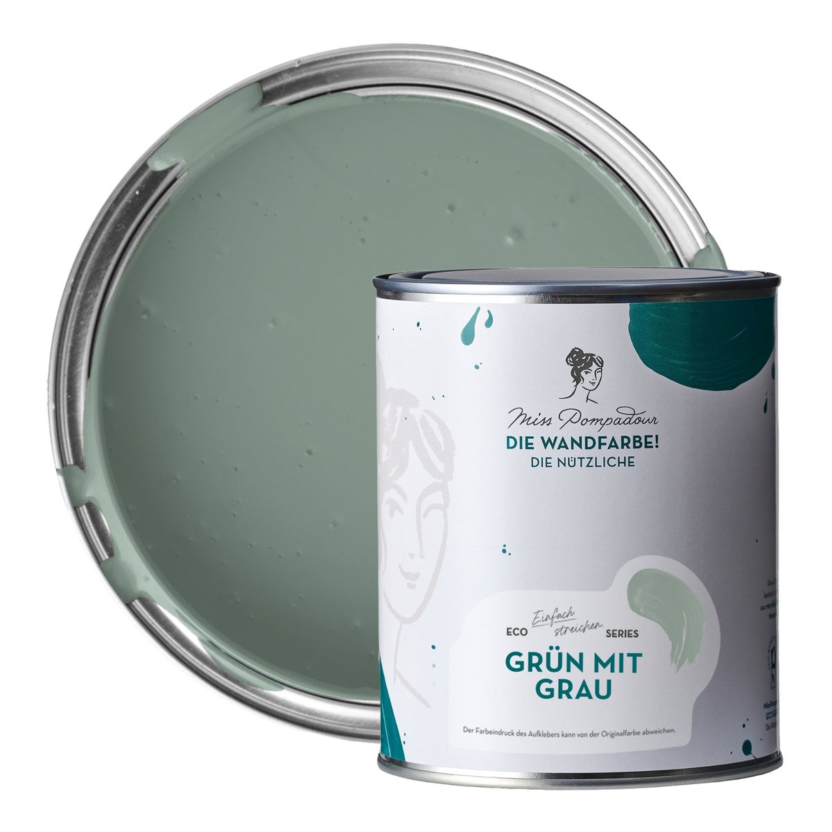 MissPompadour abwaschbare Wandfarbe 1L Grün mit Grau - hohe Deckkraft und Ergiebigkeit - matte, scheuerbeständige Innenfarbe - geruchsarm, wasserbasiert, atmungsaktiv - Die Nützliche
