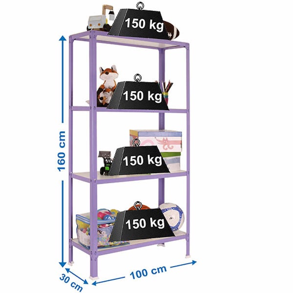 PROREGAL Wohnregal Living Koala Wood mit 4 Fachböden HxBxT 160 x 100 x 30 cm Fachlast 150 kg Lila/Weiß