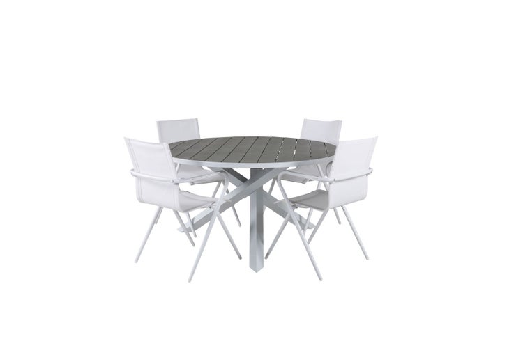 Parma Gartenset Tisch Ø140cm und 4 Stühle Alina weiß, grau. 140 X 140 X 73 cm