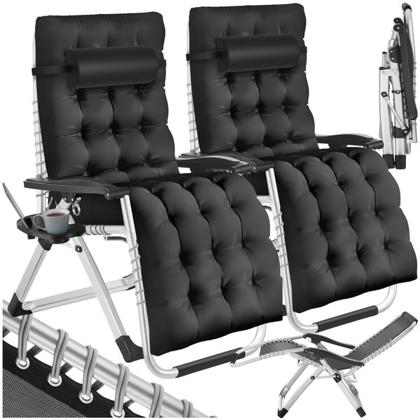 Sonnenliege tectake Cloud 84 x 168 x 82,5 cm, mit Ablagetisch klappbar schwarz