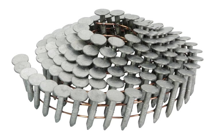 Drahtmagazinierte Coilnägel mit Flachkopf für Druckluftnagler.