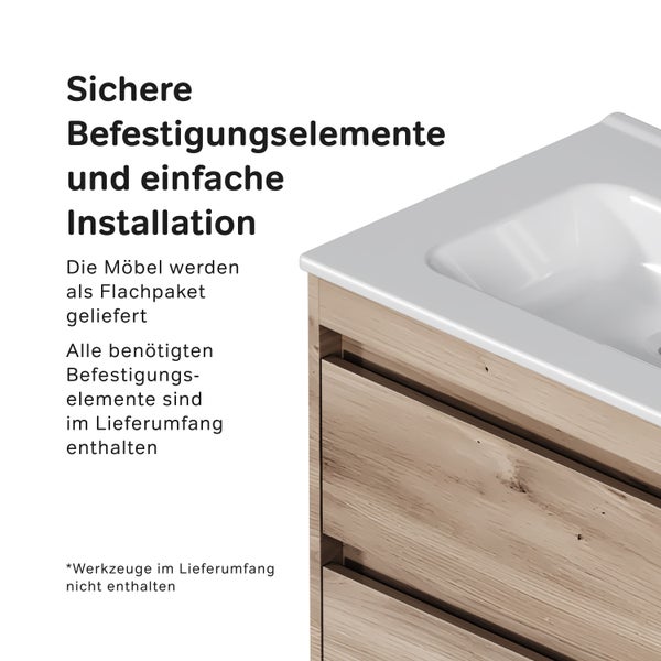 Waschtischunterschrank mit Schubladen und Keramikwaschbecken