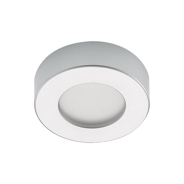 Runde LED-Aufbauleuchte in Silber mit modernem, kreisförmigem Design.
