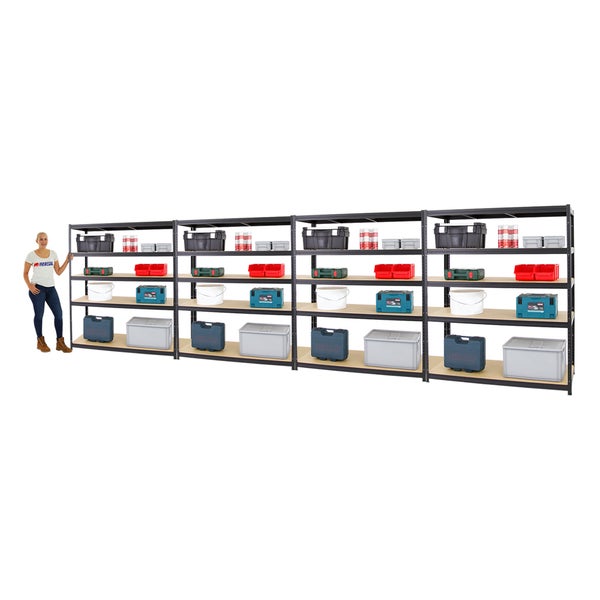 PROREGAL Mega Deal 4x Schwerlastregal Giant Elephant HxBxT 180 x 150 x 60 cm Fachlast 200 kg Schwarz