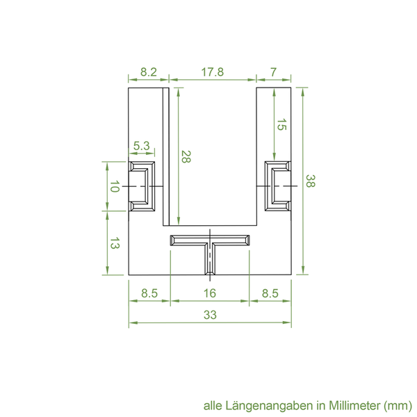 Technische Zeichnung mit Maßangaben in Millimeter