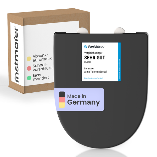 Instmaier WC-Sitz Alma in Anthrazit mit Absenkautomatik und Schnellverschluss, Made in Germany, inklusive Verpackung und Testsiegel.