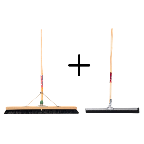 Besen und Abzieher mit Holzstiel