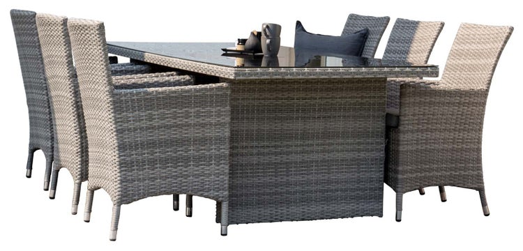 Padova Gartenset Tisch 100x200cm grau, 6 Stühle Malin grau. 100 X 200 X 74 cm