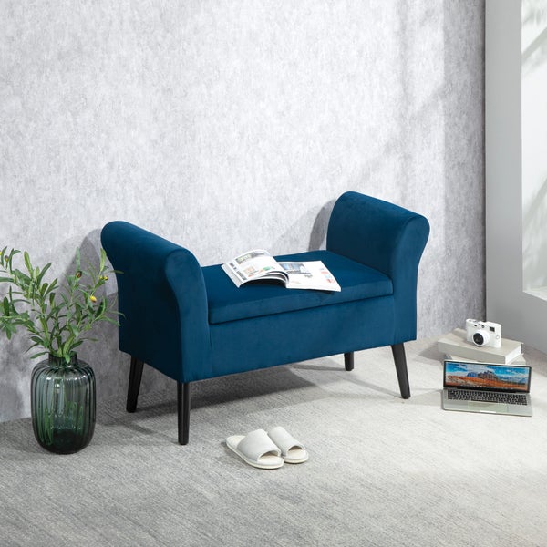 HOMCOM Sitzbank Polsterbank mit Stauraum Bettbank mit Armlehne für Flur Schlafzimmer samtartiges Polyester 111,5 x 41 x 65 cm Blau
