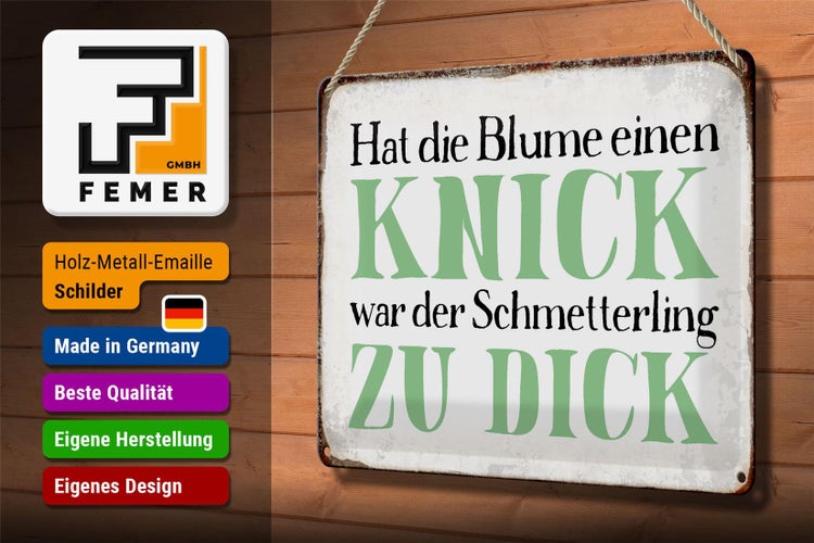 Blechschild Spruch 30x20cm Blume Knick Schmetterling dick