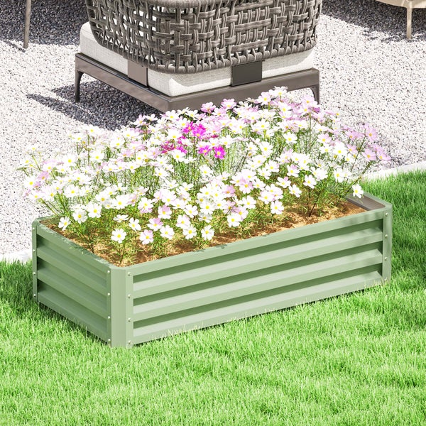 Outsunny Hochbeet Stahl, Pflanzkasten, Rostfrei Blumenkasten, Gemüsebeet mit Offenem Boden, Kräuterbeet für Garten, Balkon, Grün, 120 x 60 x 30,5 cm