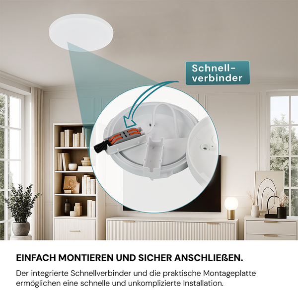 LUXULA LED-Deckenleuchte Weiß Runde Deckenlampe 24W 3000K Warmweiß IP44 Badezimmerlampe