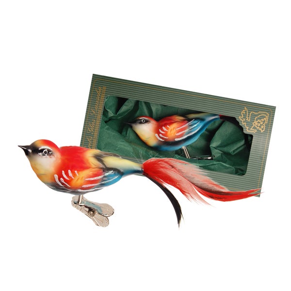 Multicolor 11cm Glasvogel Bienenfresser auf Clip mit 5cm Federschwanz mundgeblasen und handbemalt, 1 Stck., Weihnachtsbaumkugeln, Christbaumschmuck, Weihnachtsbaumanhänger
