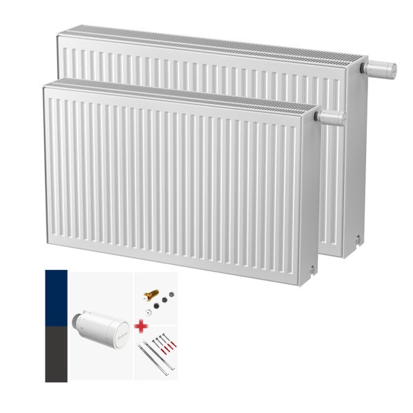 DESIGNO Universalheizkörper Kompakt & Ventilheizkörper Typ 33-BH-600 x BL-900 | inkl. Buderus Thermostatkopf - Ventil - Montagezubehör | Wärmeleistung 2.263 Watt