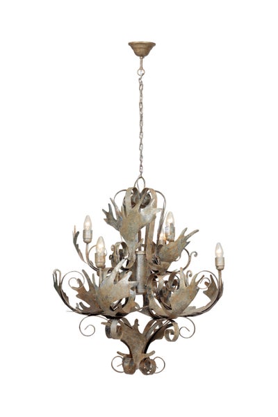Verschnörkelter Kronleuchter in Beige, große Barocker Hängelampe 81 cm | Wohnzimmer Esszimmer Leuchte