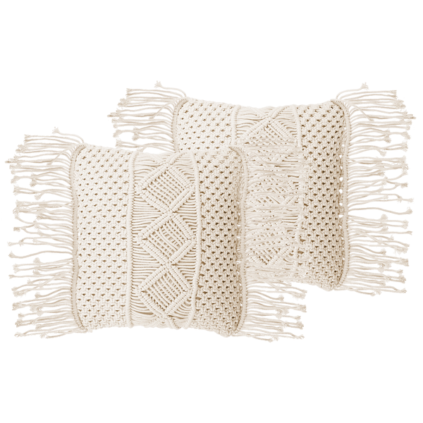 Dekokissen 2er Set YORTAN Baumwolle 45 x 45 cm Hellbeige Geometrisches Muster