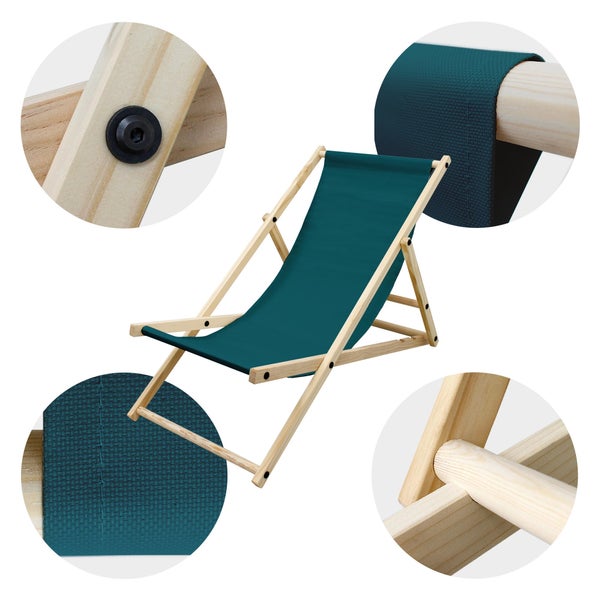 ECD Germany Liegestuhl klappbar aus Holz, 3 Liegepositionen, bis 120 kg, Dunkelgrün, Sonnenliege Gartenliege Relaxliege Strandliege Liege Strandstuhl Klappstuhl, für den Garten, Terrasse und Balkon