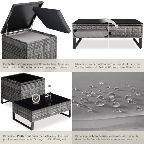 Rattan Lounge tectake Ostuni mit Sicherheitsglasplatte für 4 Personen grau