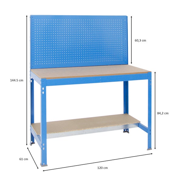 PROREGAL Werkbank Quick Buffalo mit Werkzeugwand mit Zubehör Alpha HxBxT 84 x 120 x 61 cm Traglast 600 kg Grau