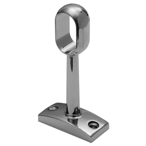 Mittelträger für Schrankrohre aus verchromtem Metall mit ovaler Öffnung und zwei Befestigungslöchern.