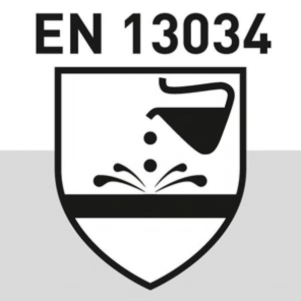 Symbol für Schutz gegen flüssige Chemikalien gemäß Europäischer Norm 13034.