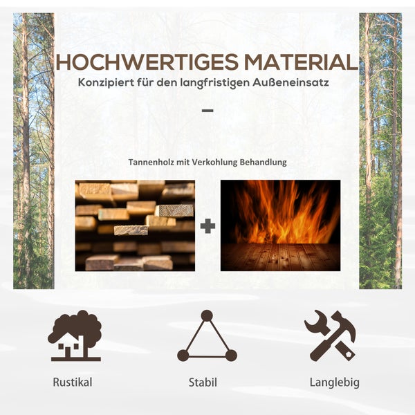 Outsunny Gartenbrücke aus Tannenholz, Holzbrücke mit Rad Design, Teichbrücke bis 150 kg belastbar, Zierbrücke Dekobrücke, Brücke für Garten Park Hinterhof 100 x 50 x 37 cm Verkohlt