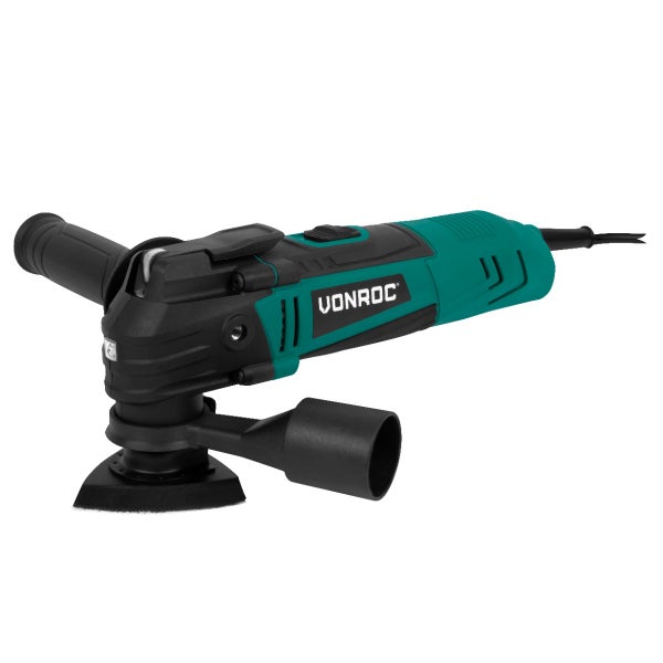VONROC Oszillierendes Multitool 350W – Variable Geschwindigkeit 12.000 – 22.000 U/min. – Inkl. Schleifteller, Klinge für Eintauchschnitte, Schaberklinge und Adapter für Staubabsaugvorrichtung