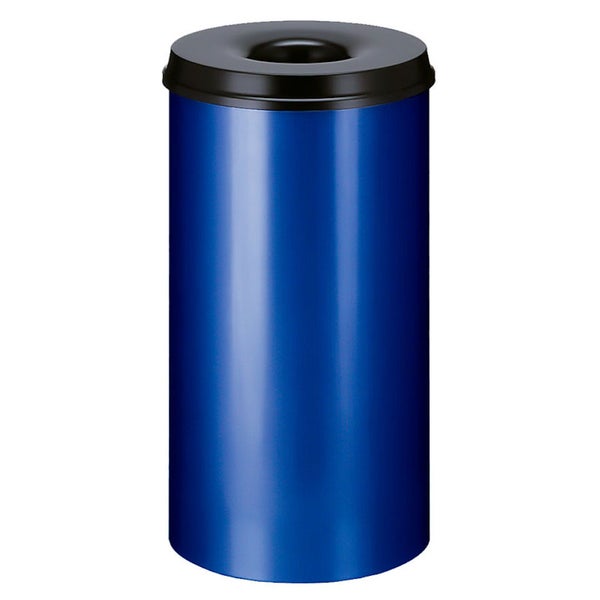 PROREGAL Selbstlöschender Papierkorb & Abfallsammler Aus Metall 50 Liter HxØ 63 x 33,5 cm Blau & Kopfteil Schwarz