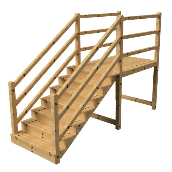 Holztreppe mit Geländer und Plattform für den Garten