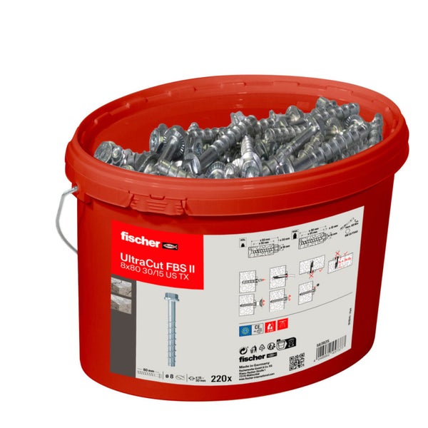 Fischer UltraCut FBS II Schrauben im Eimer, Größe 8x80 30/15 US TX, 220 Stück