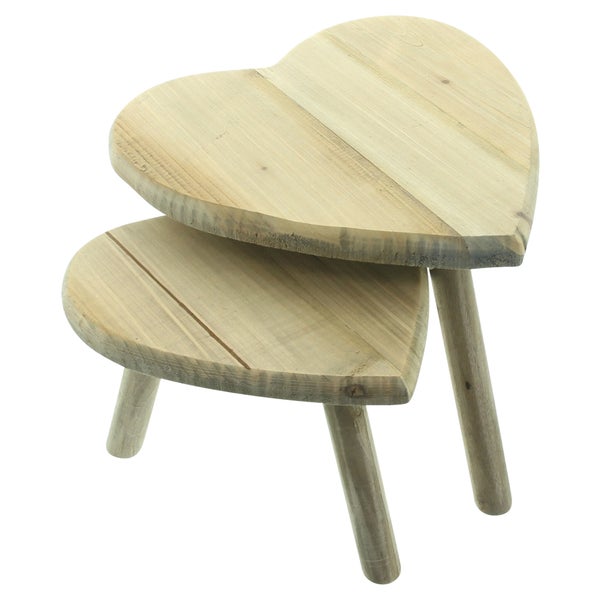 FRANK FLECHTWAREN|Hocker Herz, 2er Set, Ø 26 x 20 cm, Ø 31 x 25 cm, HOLZ