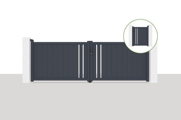 Flügeltorpaket 3,5x1,2m GIONA + GIONA-Tor H.1,2m grau