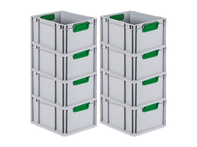PROREGAL Spar Set 8x Eurobox Nextgen Color HxBxT 22 x 30 x 40 cm 20 Liter Griffe Grün Geschlossen Glatter Boden Eurobehälter Transportbox