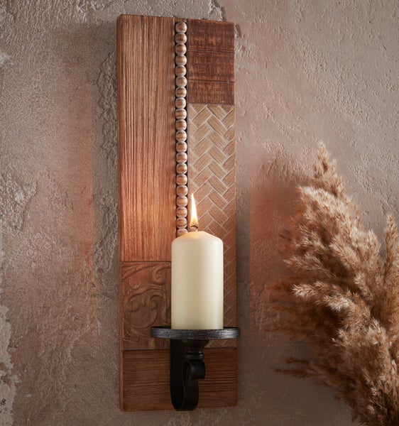 FRANK FLECHTWAREN | Wandkerzenhalter Stilmix, HOLZ, METALL, H: 45 cm