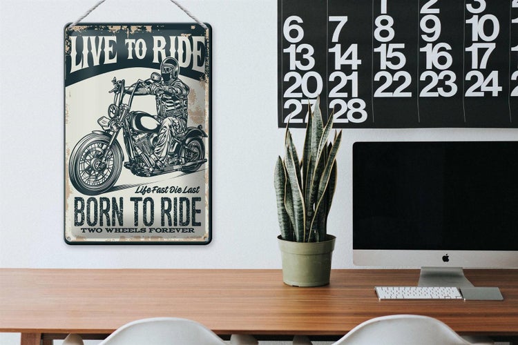 Blechschild Spruch Biker Motorrad born to ride 20x30cm