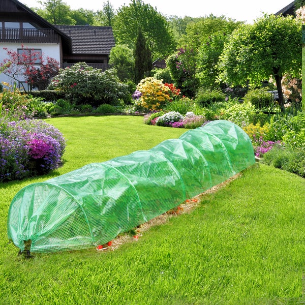 ECD Germany 2x Folientunnel Pflanztunnel 300x55x35 cm 3m Transparent/Grün PE-Gitterfolie 135 g/m² mit 6 Gewölbter Stahldraht Ø 2mm, Foliengewächshaus Gewächshaustunnel Gewächshaus Treibhaus Frühbeet