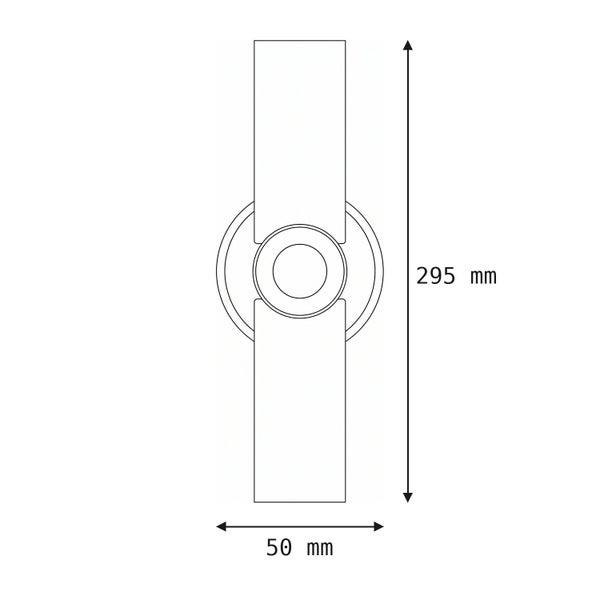 Technische Zeichnung einer Wandleuchte mit den Maßen 295 Millimeter Höhe und 50 Millimeter Breite.