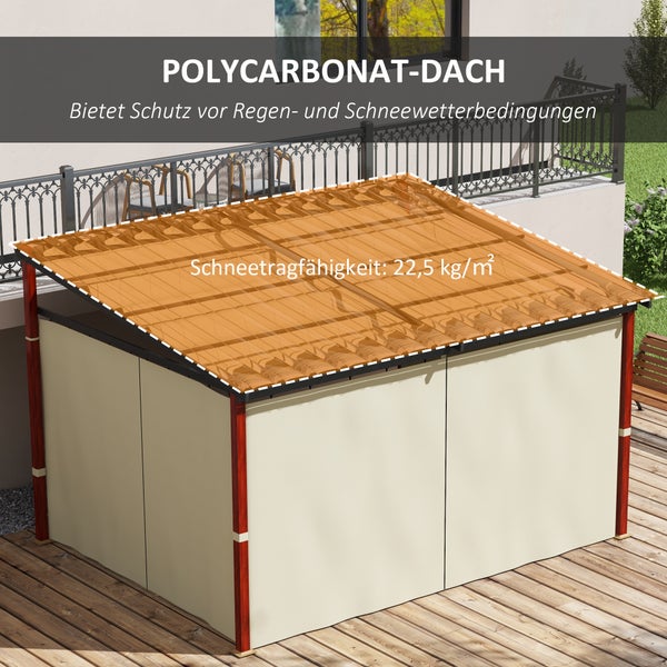Outsunny Pergola ca. 3,5 x 3 m Pavillon mit Seitenwände, Winddichte Terassenüberdachung, Höhenverstellbar Terrassendach mit Einziehbarem Dach, für Garten, Terrasse, Beige
